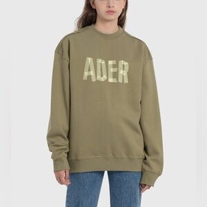 ADER ERROR Tape Logo Spellout Beige Green Pullover Sweatshirt Size A1 US Size S